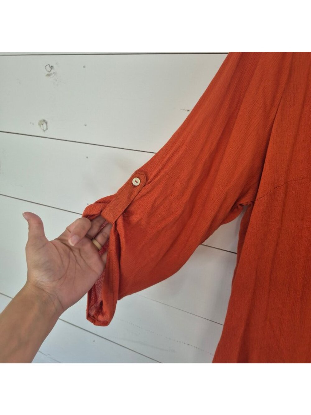 NY Collection Women's Rust Orange Button Blouse With Roll-Tab Sleeves Sz 1x - Picture 2 of 6